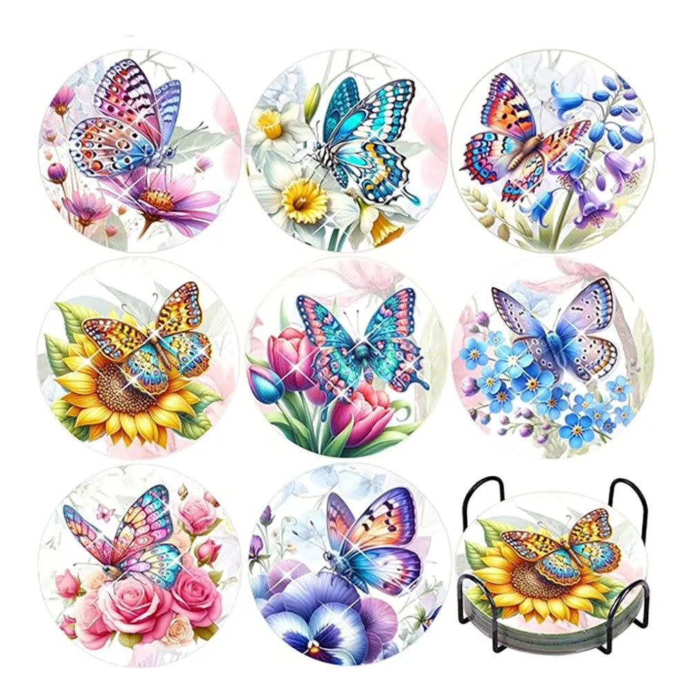 Zestaw 8 Podkładek z Haftem Diamentowym — Motyw Koń + Stojak