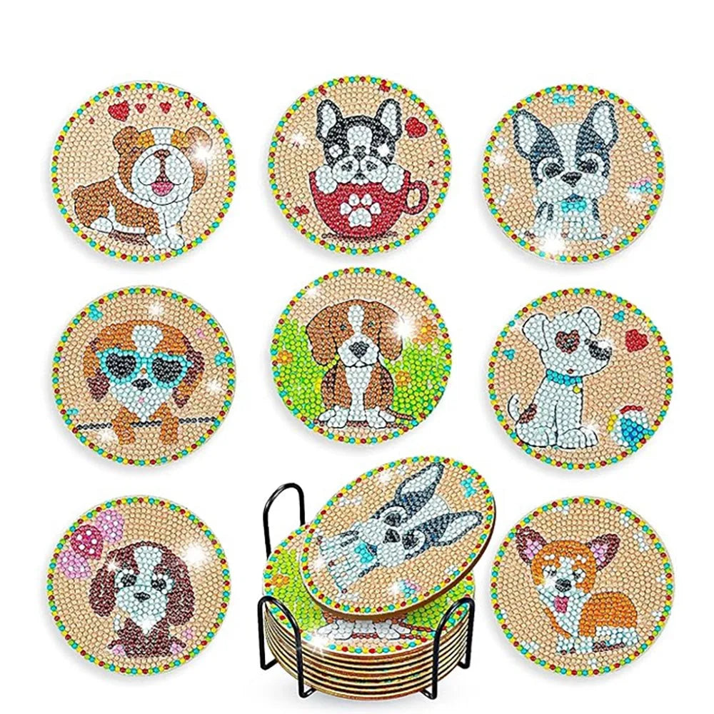 Zestaw 8 Podkładek z Haftem Diamentowym — Motyw Koń + Stojak